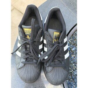 Adidas Superstar Men Black & White Leather Sneakers Size 7.5